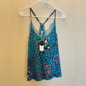 Blue Reto Leopard Print Women's Top Y2K Womens Size Large NWT